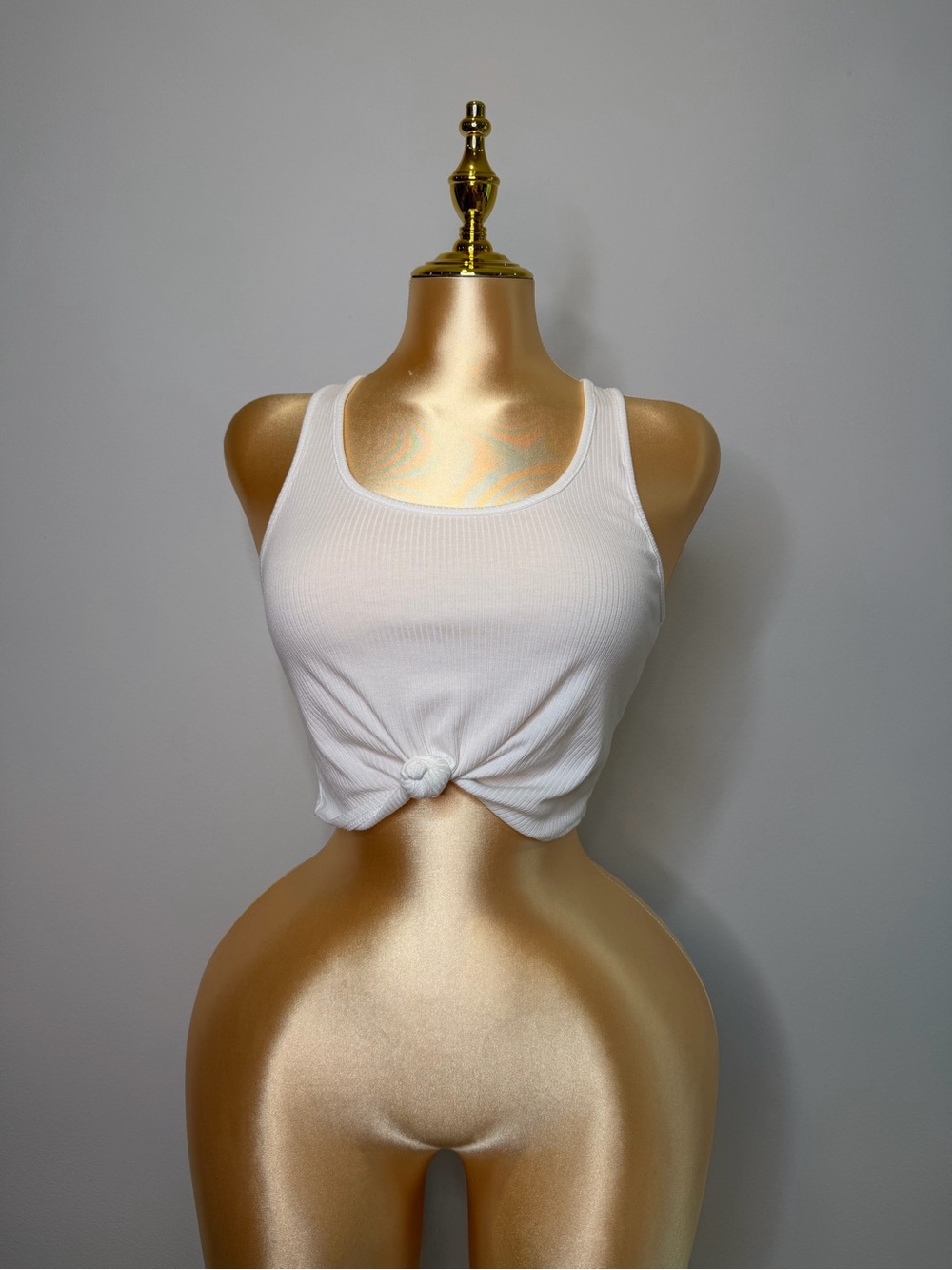 Fashion Nova White Ribbed Front Knot Crop Tank Top S